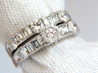 1.50CT NATURAL DIAMONDS BAGUETTE & ROUNDS MATCHING ENGAGEMENT + BAND RING