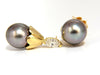 10mm natural tahitian pearl & .80ct diamonds drop cap earrings 14kt.