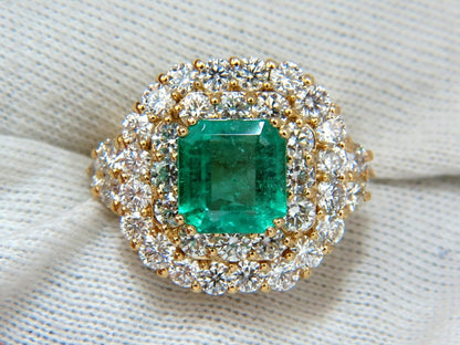 GIA 7.51 Natural Colombia bright green emerald diamonds ring 18kt
