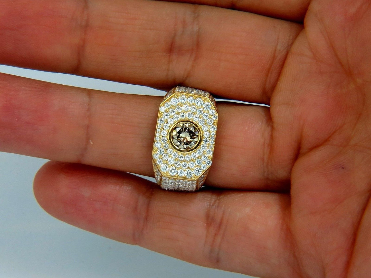 5.60ct. mens natural fancy light brown diamond master bead set pave ring