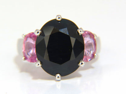 13.00ct. natural black & pink sapphire diamonds ring 14kt. white gold