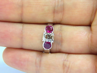 2.46CT Natural fancy color light brown diamond ruby ring 18kt. Three Stone