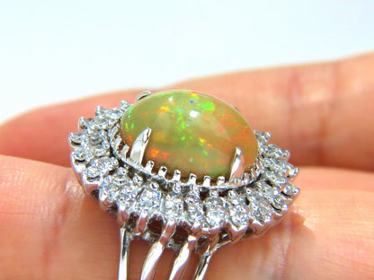 GIA 7.17ct natural cabochon opal diamonds sunburst cocktail ring 14kt. a+ colors