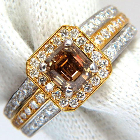 3.10ct natural fancy yellow brown diamond raised halo mod deco ring 14kt