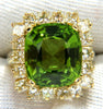 GIA 15.25ct NATURAL VIVID GREEN CUSHION PERIDOT DIAMOND RING COCKTAIL