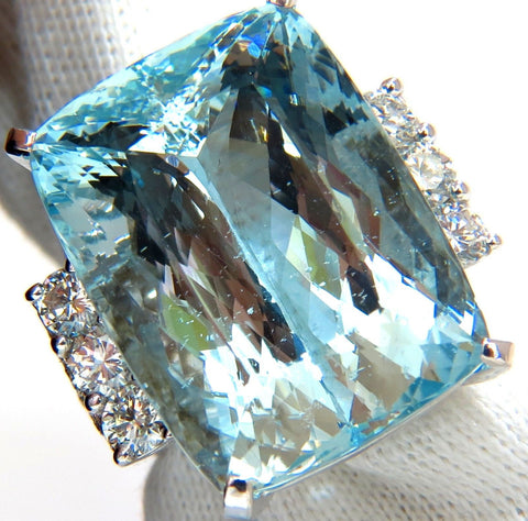 GIA 39.10ct NATURAL CUSHION CUT AQUAMARINE DIAMONDS RING 14kt VIVID AQUA
