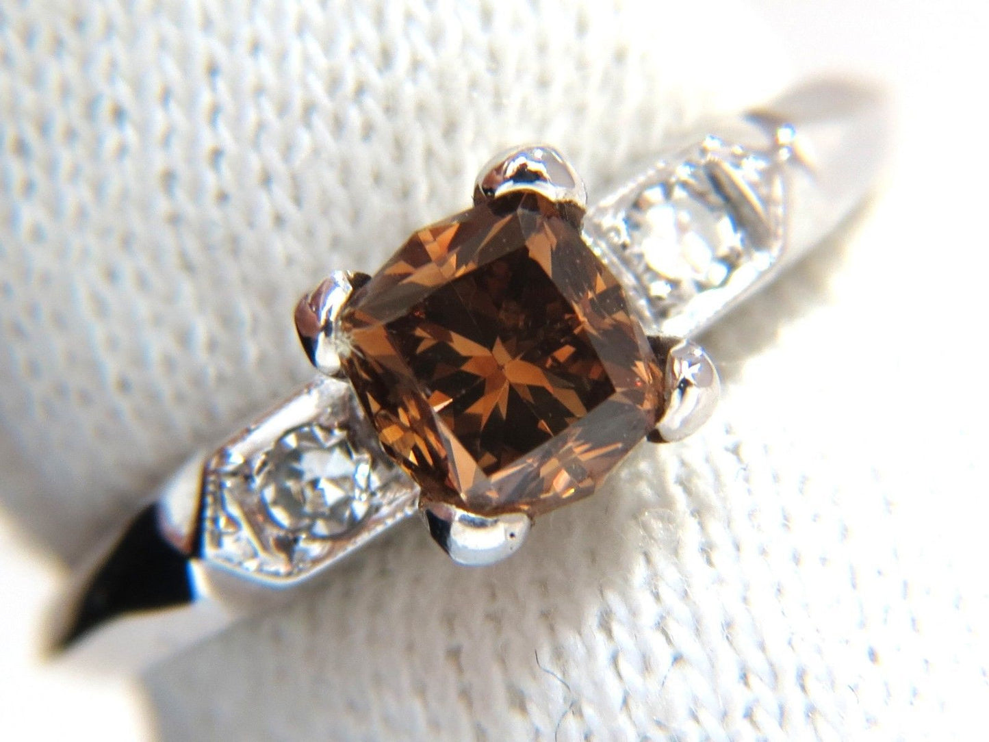 1.12CT NATURAL FANCY BRIGHT ORANGE BROWN DIAMOND RING PLATINUM VS