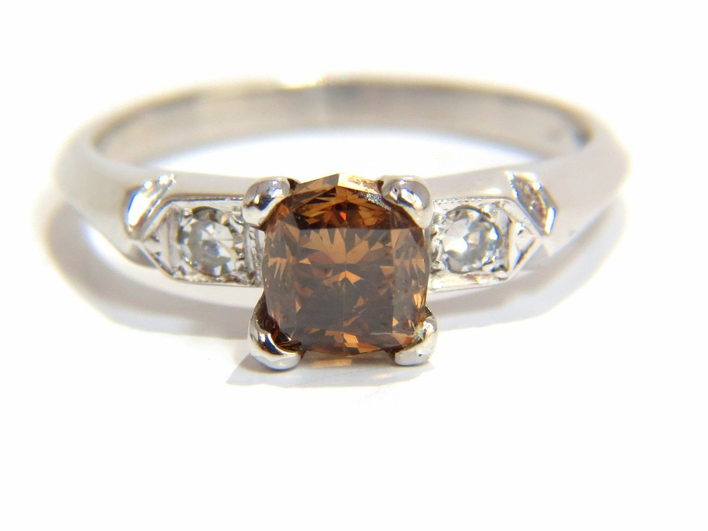 1.12CT NATURAL FANCY BRIGHT ORANGE BROWN DIAMOND RING PLATINUM VS