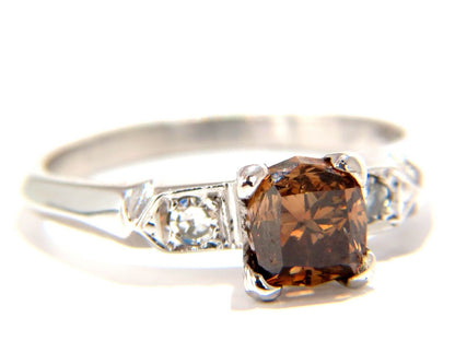 1.12CT NATURAL FANCY BRIGHT ORANGE BROWN DIAMOND RING PLATINUM VS