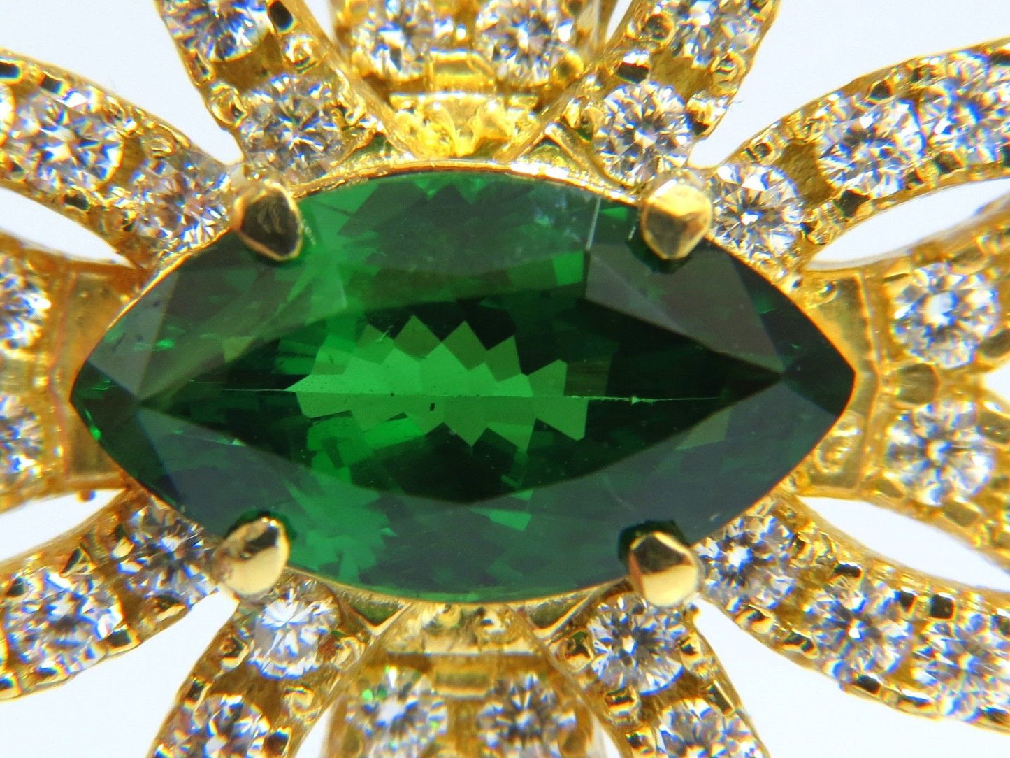 GIA 7.63ct. NATURAL VIVID GREEN MARQUISE TSAVORITE DIAMONDS BROOCH PIN
