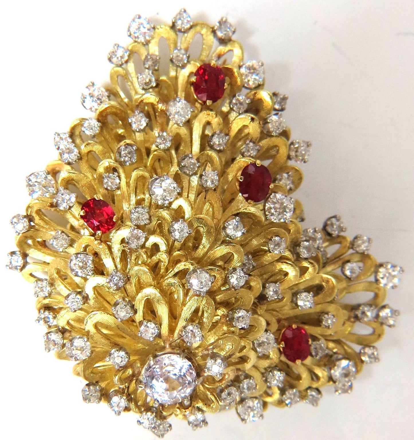 ERWIN PEARL 8.00ct. NATURAL DIAMONDS & RED SPINEL BROOCH PIN 18KT