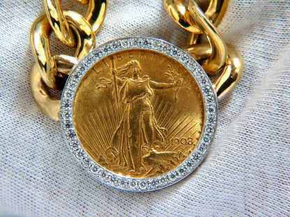 1908 LIBERTY FINE GOLD COIN 2.00CT DIAMONDS CUBAN LINK NECKLACE HUGE