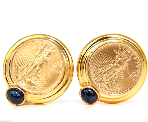 1996 AMERICAN LIBERTY FINE GOLD COIN SAPPHIRE EARRINGS CLASSIC OMEGA