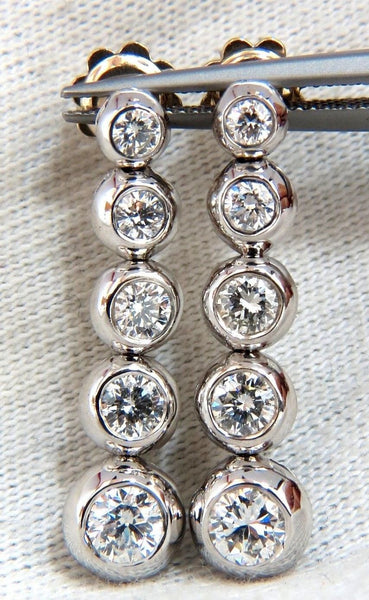 2.04ct NATURAL ROUND DIAMONDS BEZEL FLUSH 5 TIER DANGLE EARRINGS JAZZ