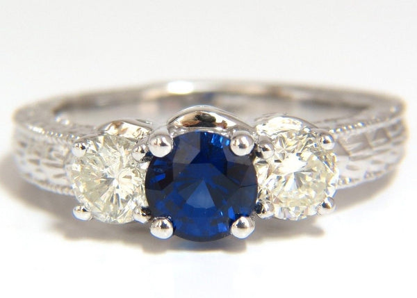2.14ct NATURAL BLUE SAPPHIRE DIAMONDS RING 14KT CLASSIC EDWARDIAN DECO