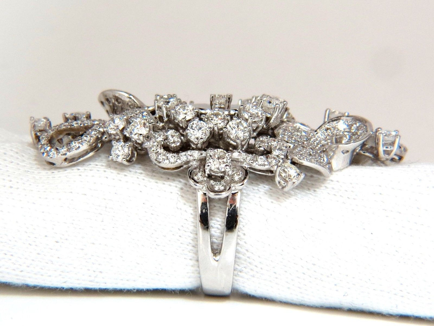 4.00CT NATURAL BRILLIANT DIAMONDS FLORAL COCKTAIL VINE 3D DECO RING 18KT