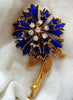 18KT FRANCE FLORAL FORM ROTARY BLUE PETAL DIAMONDS PIN UNUSUAL