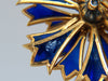 18KT FRANCE FLORAL FORM ROTARY BLUE PETAL DIAMONDS PIN UNUSUAL