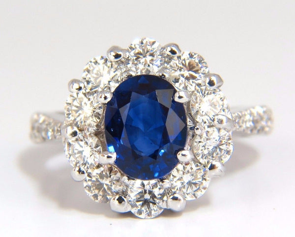 GIA 3.67CT NATURAL VIVID ROYAL BLUE DIAMONDS RING CLUSTER HALO 18KT