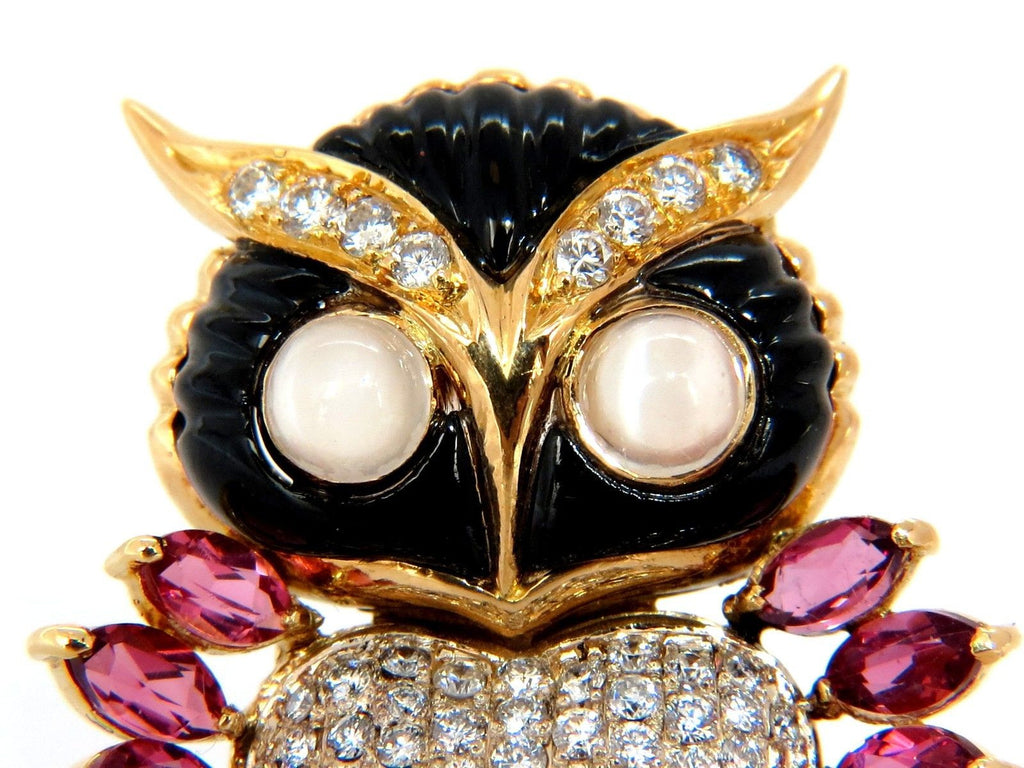 DSF Antique Jewelry Owl Ruby Diamond 18K Gold Brooch Pin