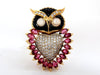 3.90CT NATURAL TOURMALINE DIAMONDS MOONSTONE BLACK ONYX 3D OWL BROOCH PIN 18KT