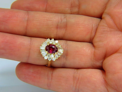 GIA 2.60CT NATURAL OVAL VIVID RED RUBY DIAMONDS COCKTAIL RING 18KT