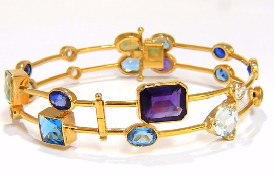 26CT NATURAL AMETHYST AQUAMARINE SAPPHIRE WIRE & CABLE LINK BRACELET