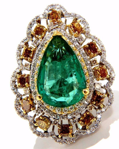 GIA 12.77CT NATURAL EMERALD DIAMONDS RING 18KT VIVID GREEN & FANCY COLORS