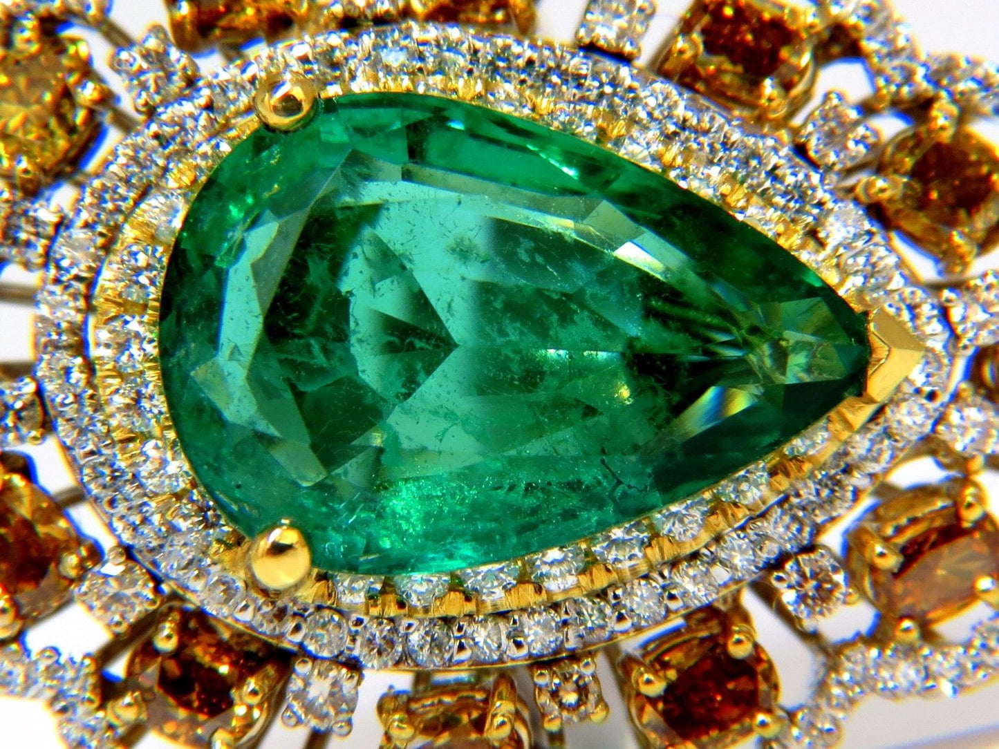 GIA 12.77CT NATURAL EMERALD DIAMONDS RING 18KT VIVID GREEN & FANCY COLORS