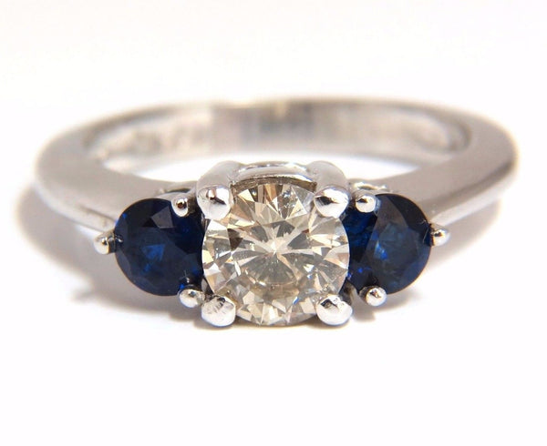 1.44CT NATURAL ROUND DIAMOND & SAPPHIRE THREE STONE CLASSIC 14KT
