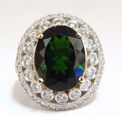 GIA 6.71CT NATURAL BRIGHT VIVID GREEN DIOPSIDE HALO CLUSTER DIAMONDS RING 14KT