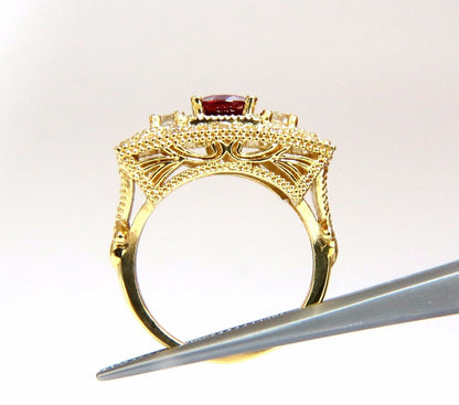 GIA 2.31CT NATURAL CUSHION VIVID RED RUBY DIAMONDS BYZANTINE RING 18KT