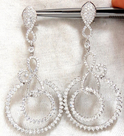 5.50ct NATURAL ROUND DIAMONDS SWIRL CIRCLE DANGLE EARRINGS 18KT 2.9 INCH