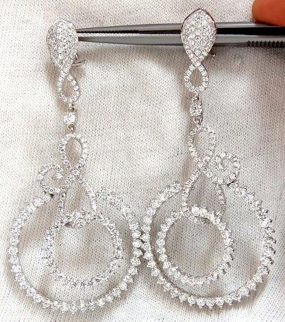 5.50ct NATURAL ROUND DIAMONDS SWIRL CIRCLE DANGLE EARRINGS 18KT 2.9 INCH