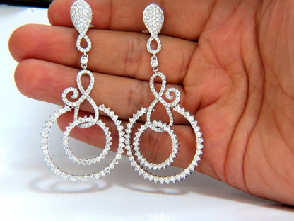 5.50ct NATURAL ROUND DIAMONDS SWIRL CIRCLE DANGLE EARRINGS 18KT 2.9 INCH