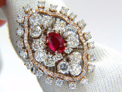GIA Certified 6.01ct natural no heat supreme red ruby diamonds cluster ring 18kt