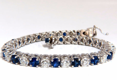 14.35ct natural Vivid royal blue round sapphires diamond bracelet 14kt tennis