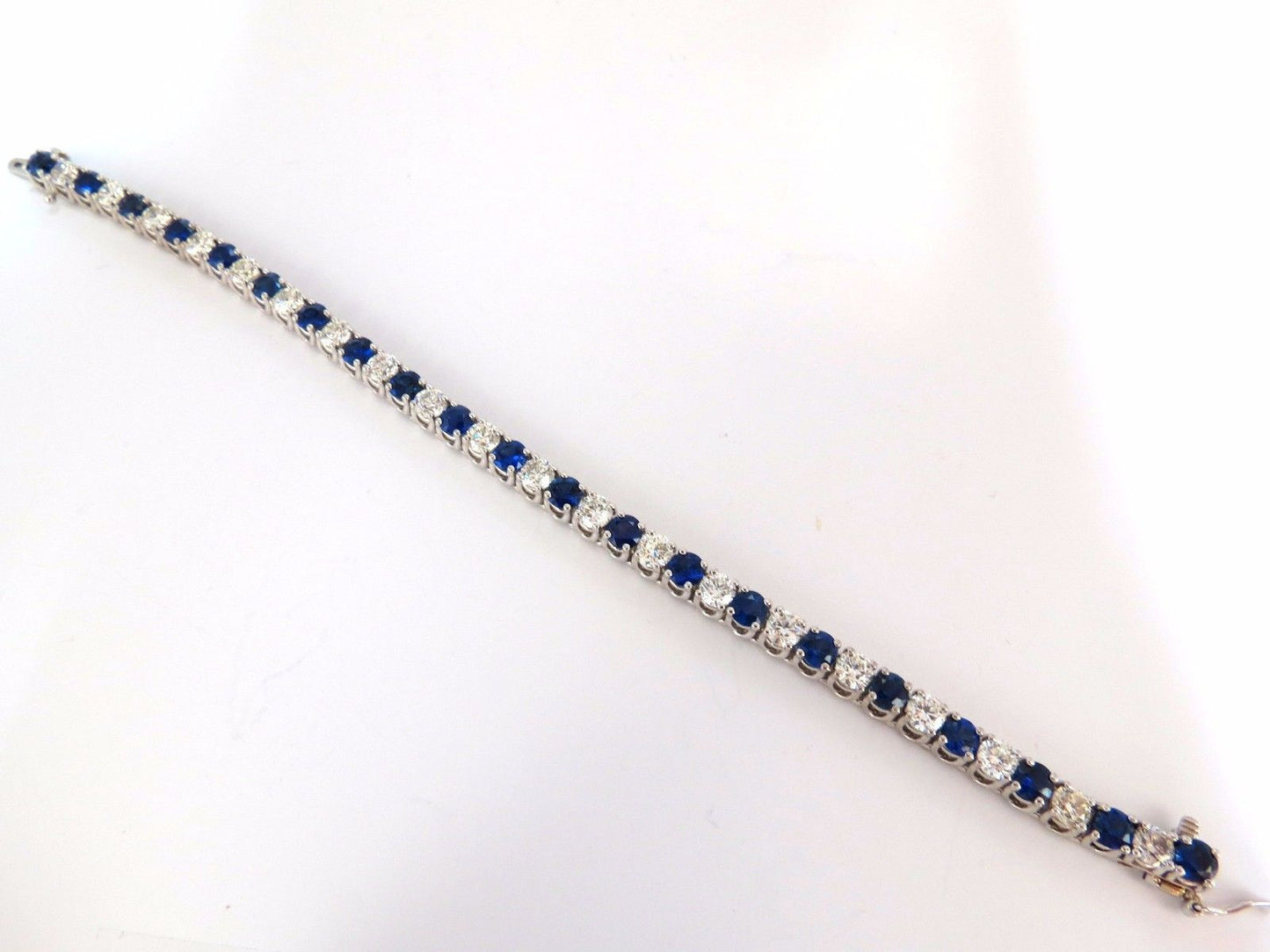 14.35ct natural Vivid royal blue round sapphires diamond bracelet 14kt tennis