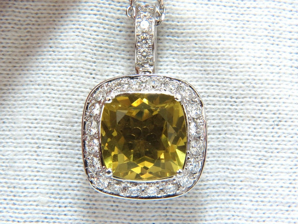 5.85ct natural cushion brilliant yellow quartz diamond pendant square halo 18''