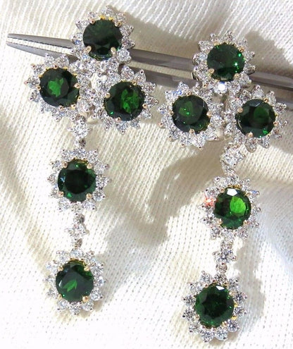 9.20ct natural vivid green tsavorite 4.18ct diamond dangle earrings 18kt cluster