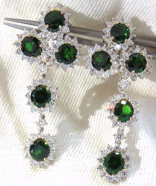 9.20ct natural vivid green tsavorite 4.18ct diamond dangle earrings 18kt cluster