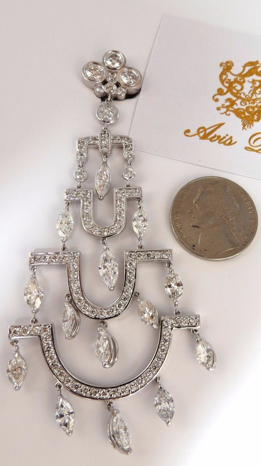 16.00ct natural diamonds deco long chandelier dangle earrings