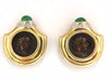 18kt 1.80ct natural emerald diamond coin clip earrings byzantine deco