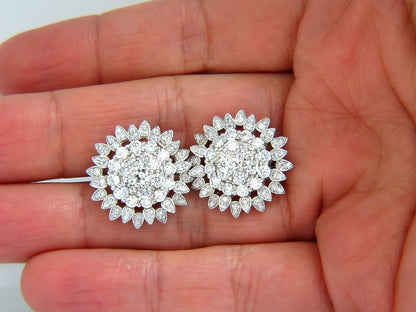 4.26ct round natural diamond cluster starburst clip earrings 18kt g.vs
