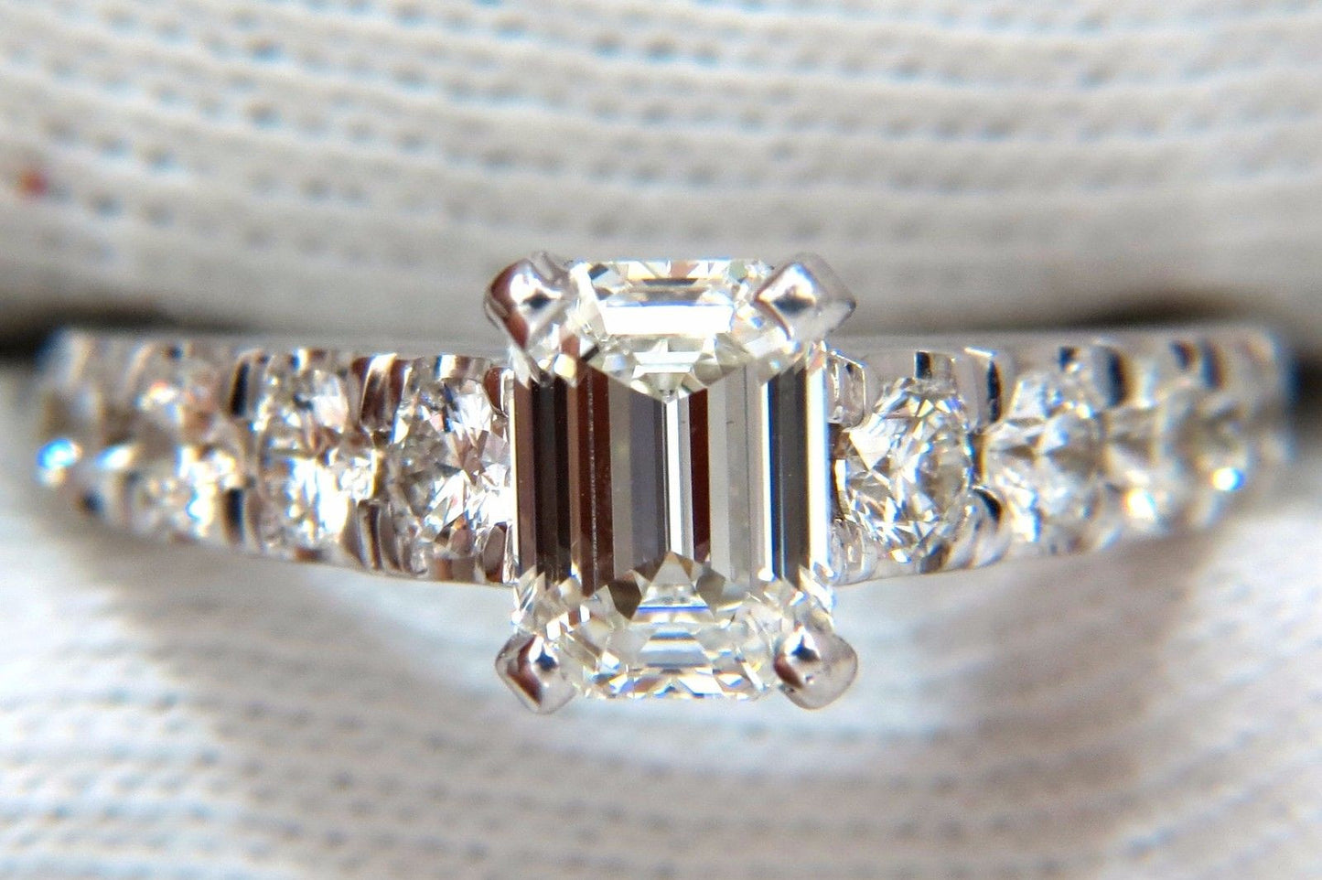 GIA Certified 1.08ct Emerald Cut diamond ring 1.20ct. sides 18kt Cathedral H/Vs1