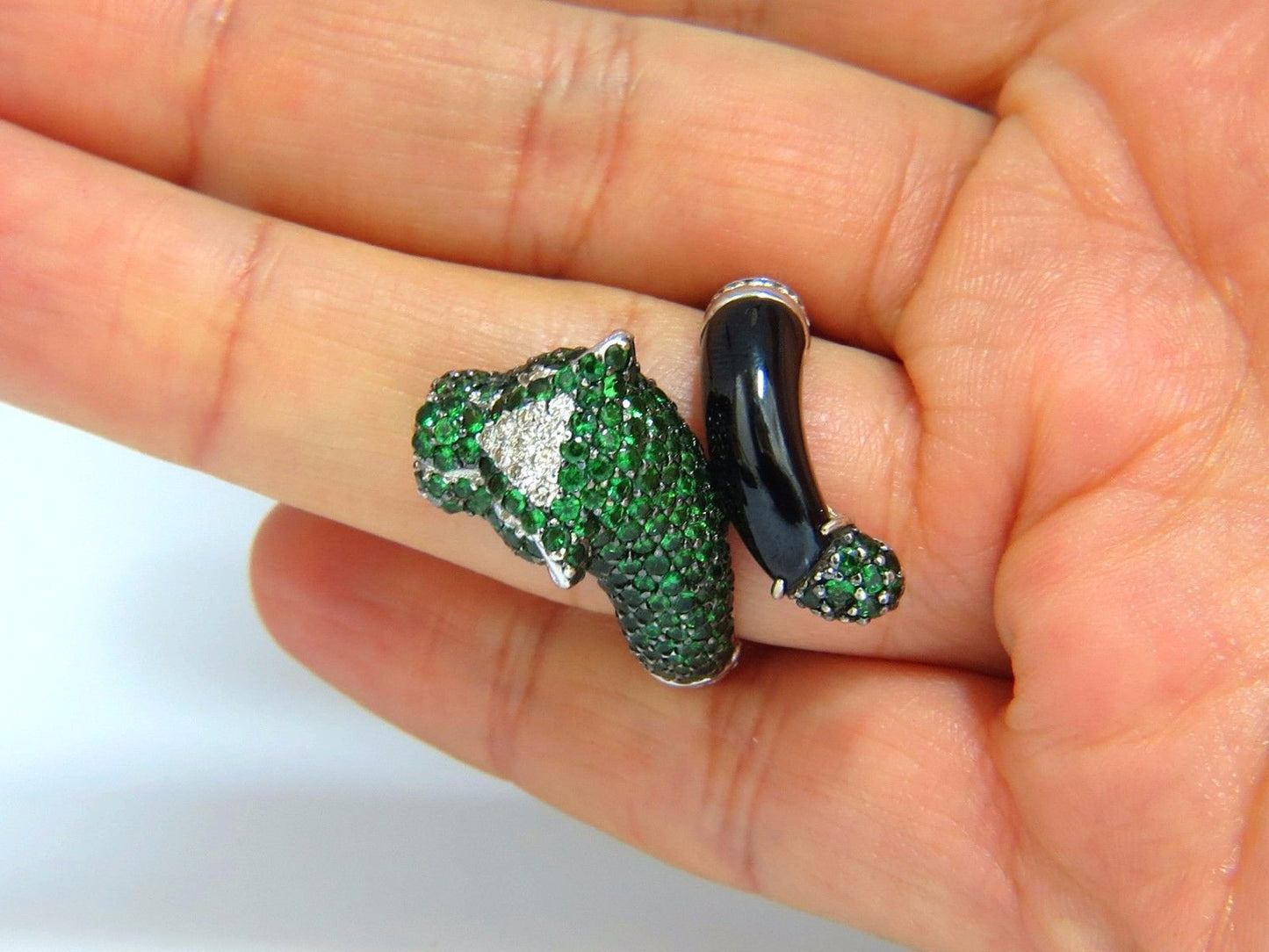 6.50ct natural green tsavorites onyx diamond ring 18kt wild panther couger