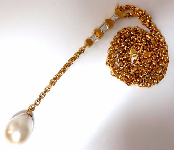 15.5mm natural south sea pearl 1.01ct emerald cut diamonds necklace drop bolo