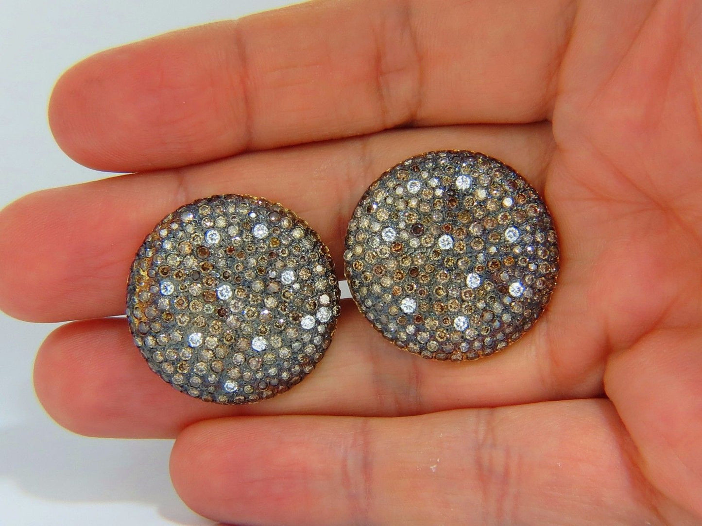 6.00ct natural fancy color diamonds bead set earrings 18kt