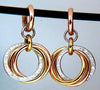 TRI COLOR GOLD 14KT .77CT ROUND DIAMONDS ROLLING RINGS DANGLE EARRINGS