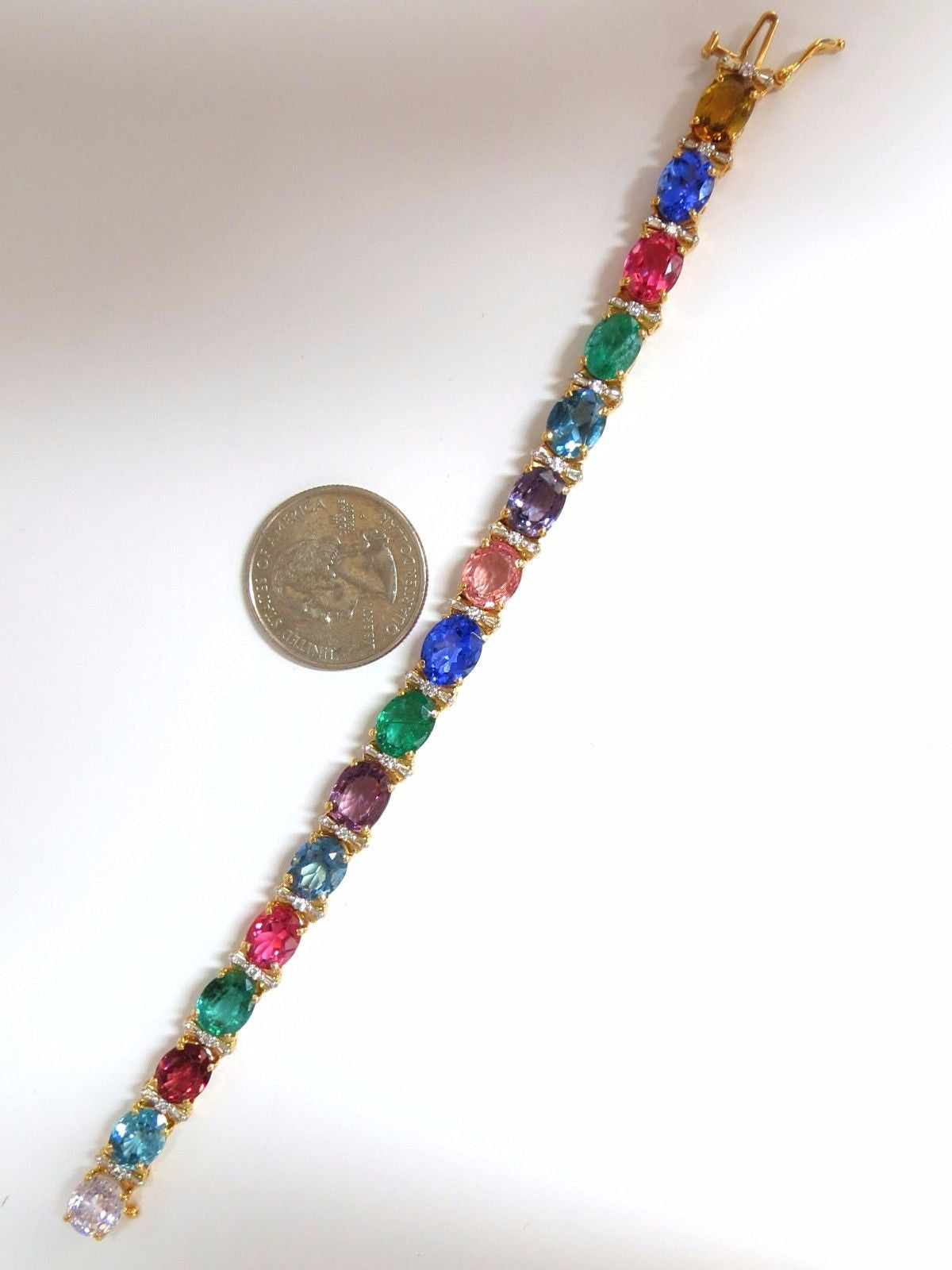 33.21ct natural Sapphires Garnets Emeralds Spinel Tourmaline Zircon Bracelet 14k
